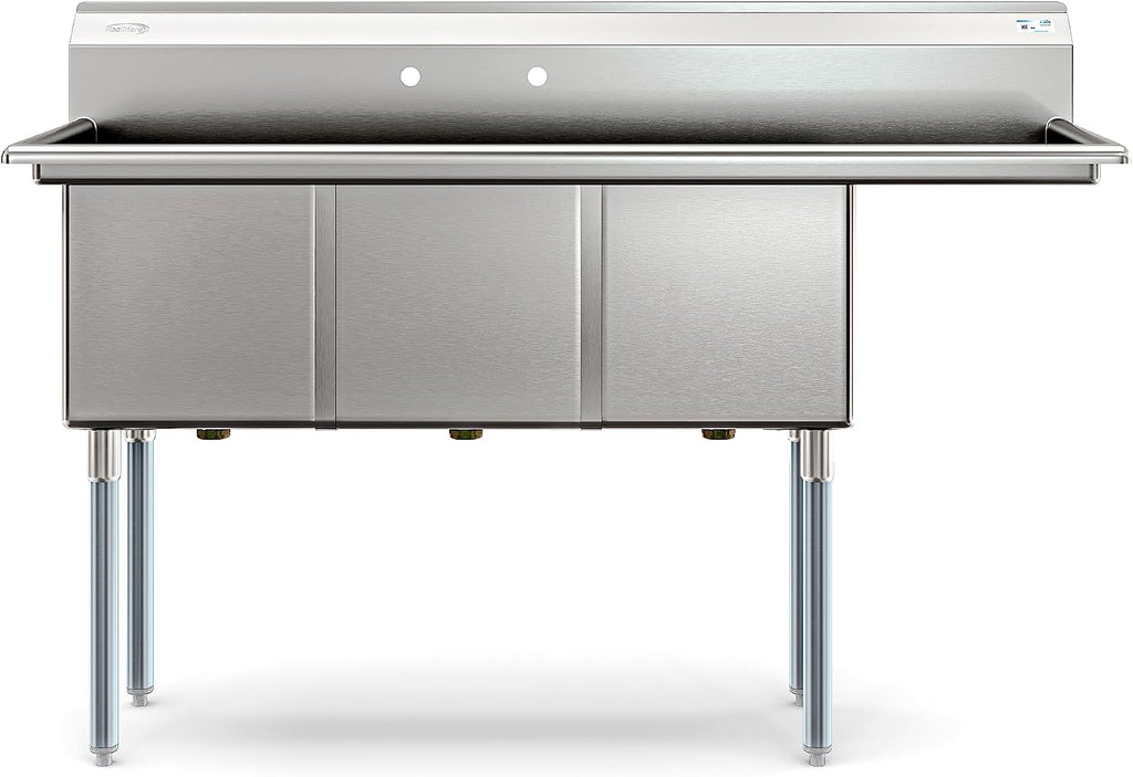 KoolMore 63 in. Three Compartment 18-Gauge Stainless-Steel NSF Commercial Kitchen Sink, Bowl Size 15x15x14, with Three Basins and Pre-Drilled Faucet Holes for Restaurants and Cafes (KM-SC151514-15R3)