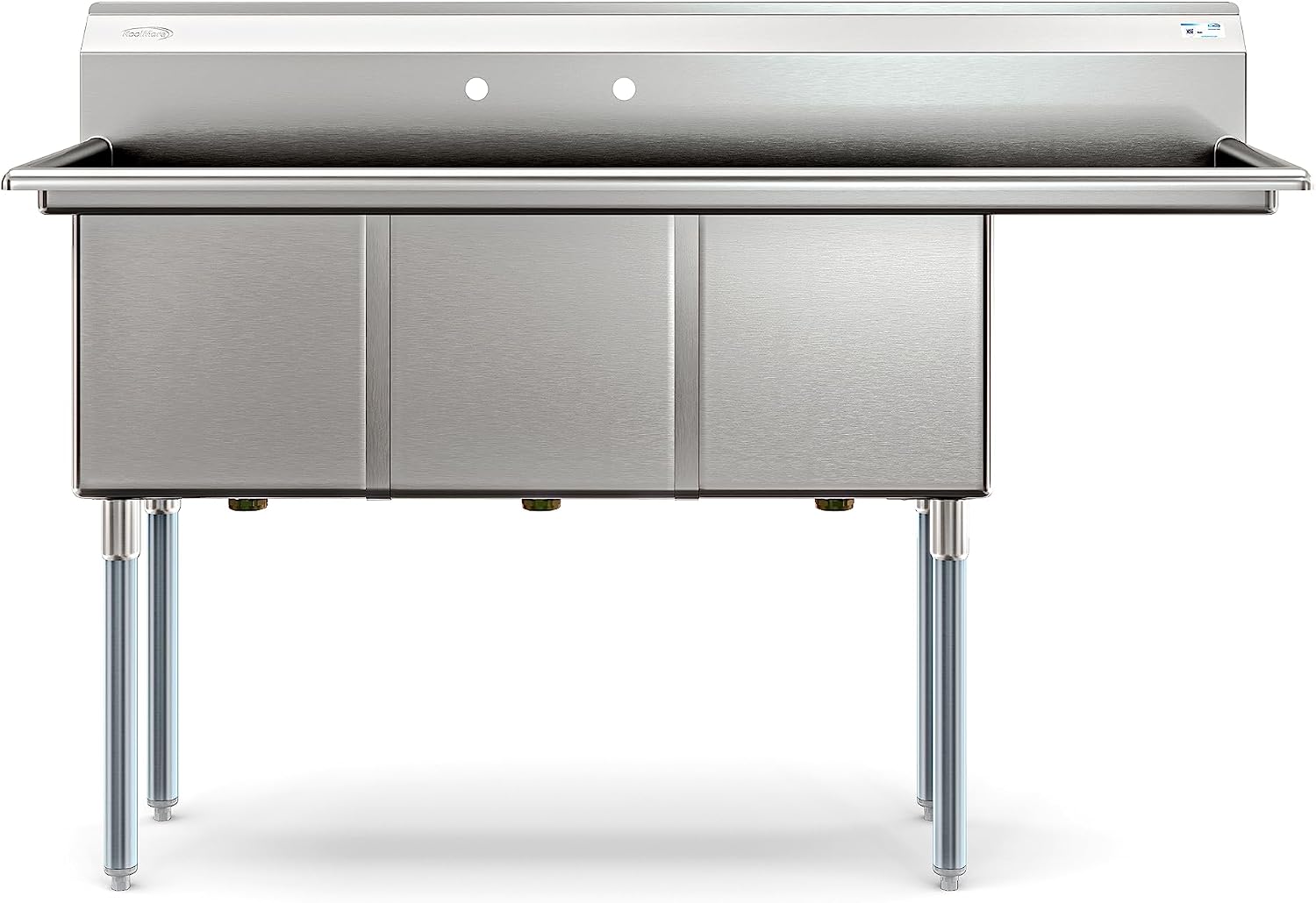 KoolMore 63 in. Three Compartment 18-Gauge Stainless-Steel NSF Commercial Kitchen Sink, Bowl Size 15x15x14, with Three Basins and Pre-Drilled Faucet Holes for Restaurants and Cafes (KM-SC151514-15R3)