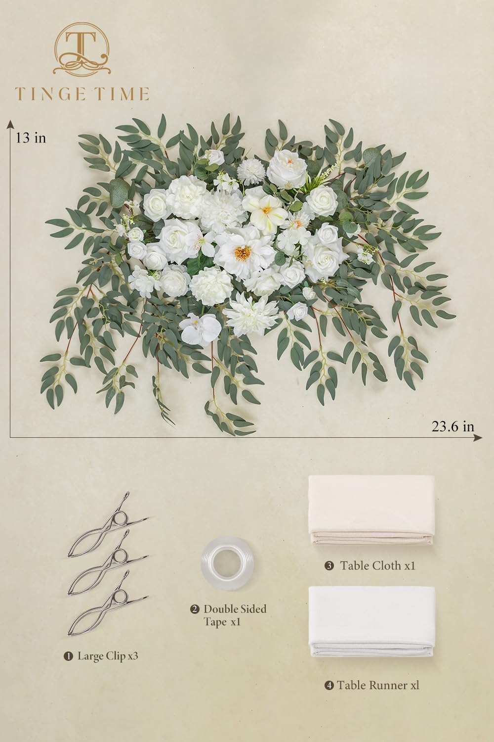 TINGE TIME Artificial Sweetheart Flower Swag with Table Cloth and Table Runner, Pack of 3 Floral Arrangement for Wedding Sweetheart Desktop Centerpiece Decoration Valentine's Day (IvoryWhite)