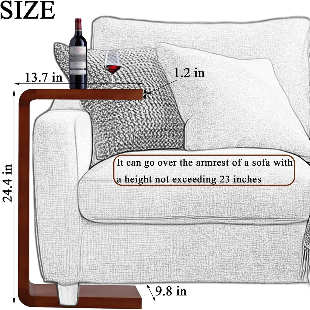 C-Shaped Side Table, Solid Wood End Table for Couch Sofa and Bed, Wooden C Tables for Living Room Bedroom, Small Snack Tray Table for Space Saving (1, 24.4' H-Brown)