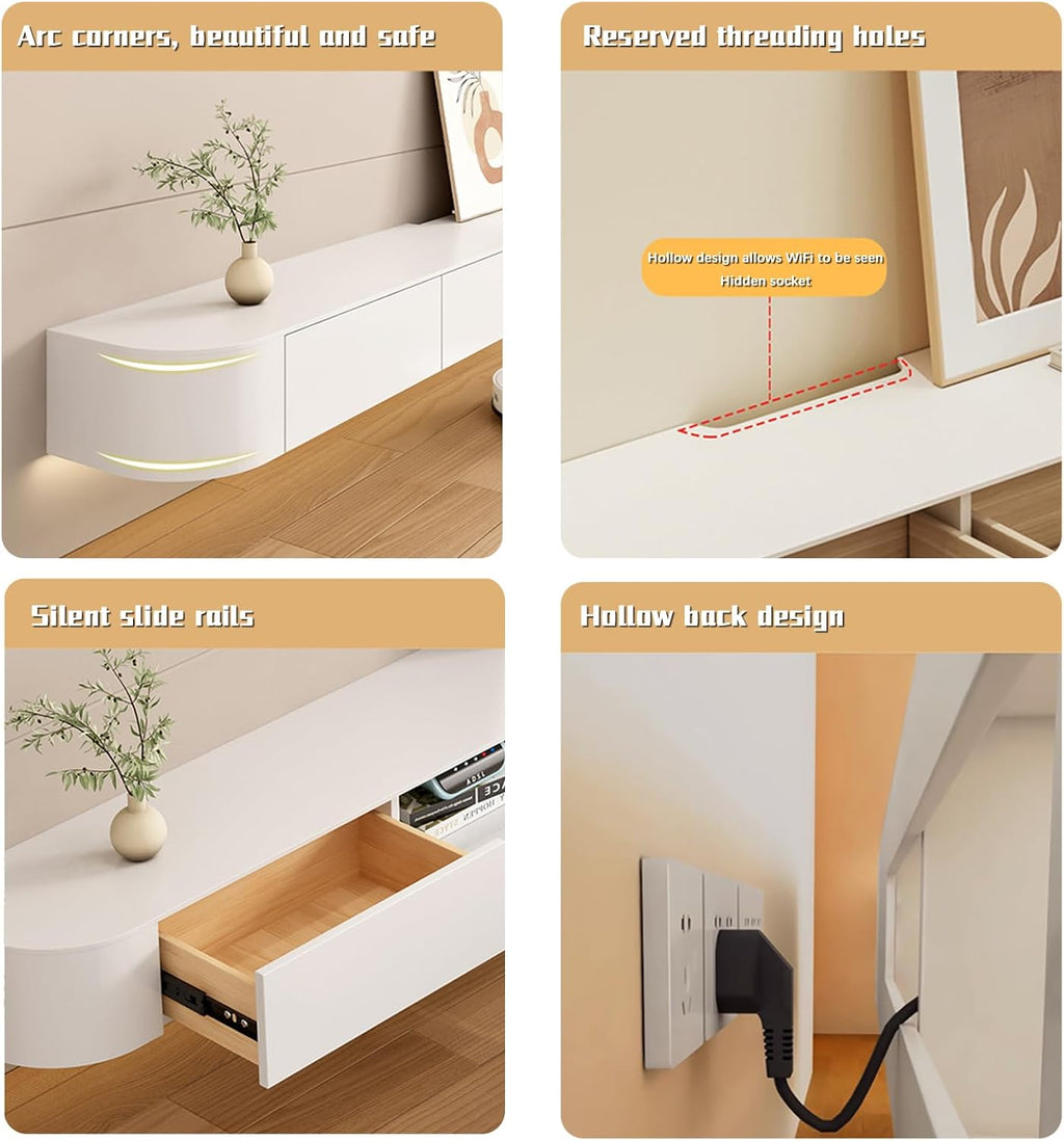 Floating TV Stand - Wall Mounted Media Console with 2 Drawer, Floating Entertainment Center TV Cabinet, Wall Mounted Audio/Video Shelf for Home Room (Pattern, 62.99x7.87x9.45IN)
