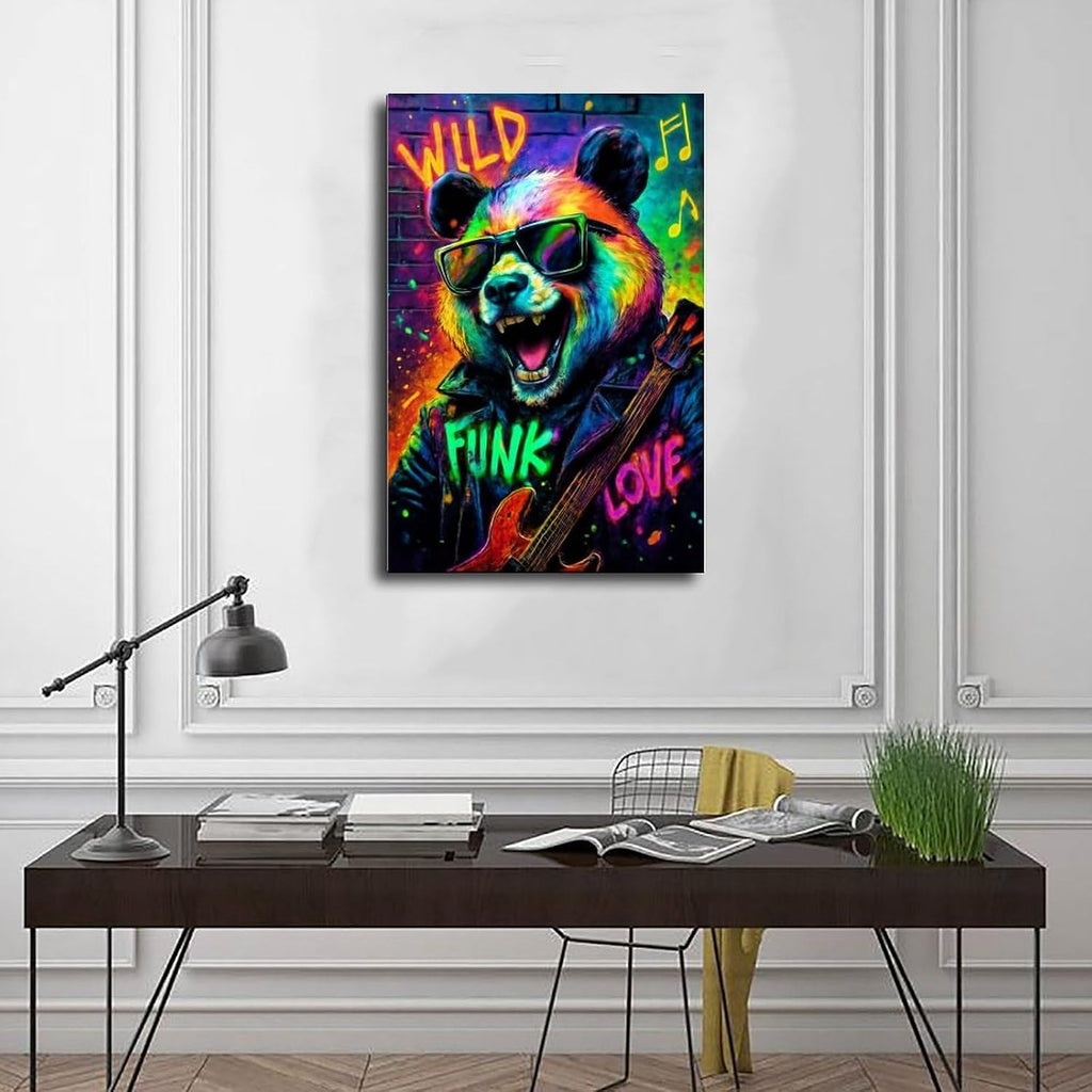 Urban Crazy Panda, Pop Culture Vibrant Graffiti Poster Print for Teen Boys Room Wall Art Canvas Painting Print 24x36inch(60x90cm)