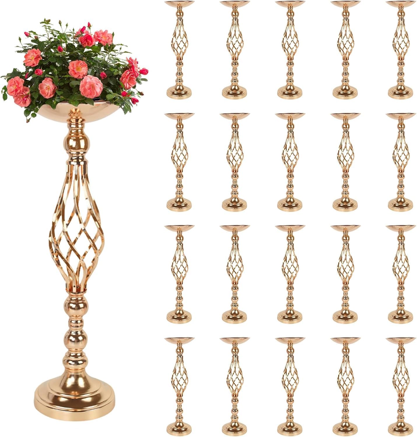 20 Pcs Metal Flower Arrangement Stand, 22.8 Inch Tall Wedding Flower Centerpieces Stand Gold Elegant Metal Flower Vase Candelabra Candle Holder for Wedding Table Decor Birthday Home Decor