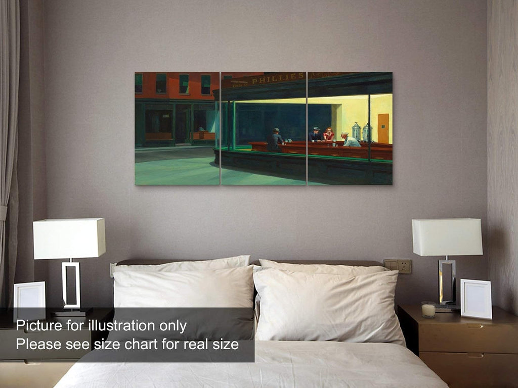 Niwo ART - Nighthawks, World's Most Famous Paintings Series, Canvas Wall Art Home Decor, Gallery Wrapped, Stretched, Framed Ready to Hang (30'x20'x1.5', 3pcs)