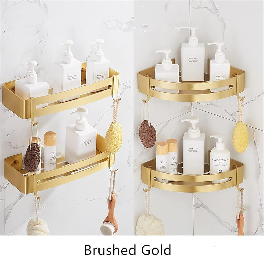 TOMYEUS Bathroom Shelf Corner Shelf Wall Mounted Bathroom Shelf Brushed Gold Aluminum Bath Shower Shelf Bath Shampoo Holder Corner Shelf Bathroom Wall Shelves (Color : Corner Shelf 2)