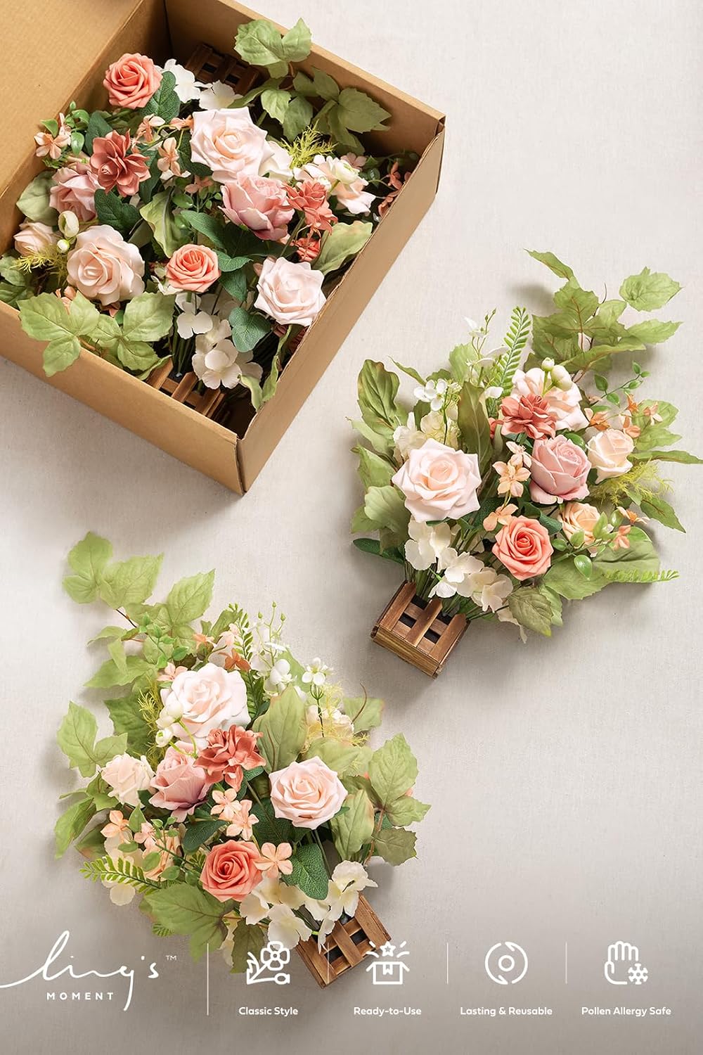 Ling's moment 17.5' Tall Standing Artificial Flowers Arrangements 4pcs Fall Wedding Aisle Runner Chair Decorations Blush & Pink Centerpieces for Ceremony Reception Rose Floral Party Outdoor