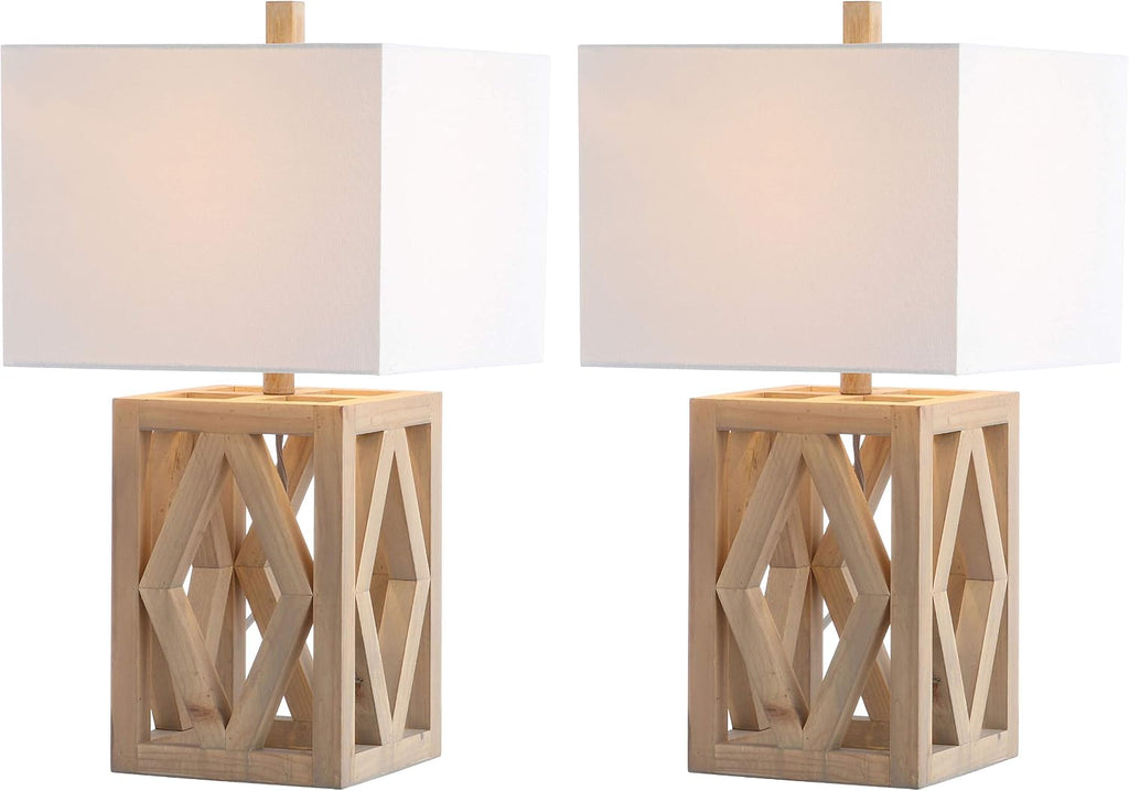 SAFAVIEH Lighting Collection Turner Rustic Farmhouse Brown Rectangle Shade 25-inch Bedroom Living Room Home Office Desk Nightstand Table Lamp Set of 2 (LED Bulbs Included)