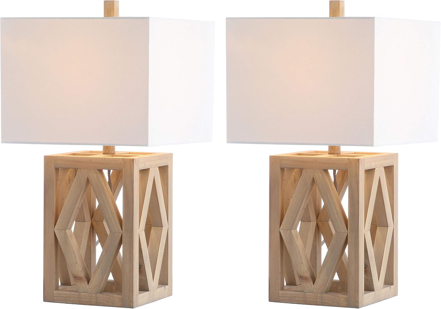 SAFAVIEH Lighting Collection Turner Rustic Farmhouse Brown Rectangle Shade 25-inch Bedroom Living Room Home Office Desk Nightstand Table Lamp Set of 2 (LED Bulbs Included)