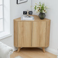 XUZENEST Fluted Floor Corner Cabinet, Small Corner Floor Cabinet with Adjustable Shelve, Freestanding Narrow Cabinets Organizer for Living Room Kitchen Bathroom, Natural