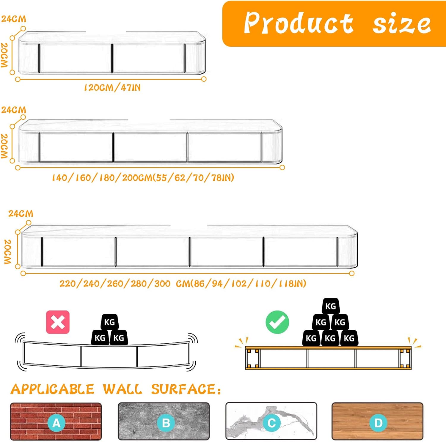Floating TV Stand - Wall Mounted Media Console with 2 Drawer, Floating Entertainment Center TV Cabinet, Wall Mounted Audio/Video Shelf for Home Room (Black+LED, 62.99x7.87x9.45IN)