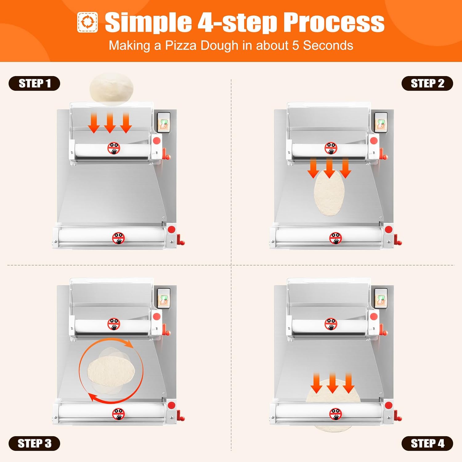4-16' Commercial Electric Pizza Dough Roller Press, 370W Commercial Pizza Press, Electric Pizza Dough Roller Dough Machine, Adjustable Thickness Dough Machine for Pasta Pizza and Pasta making.