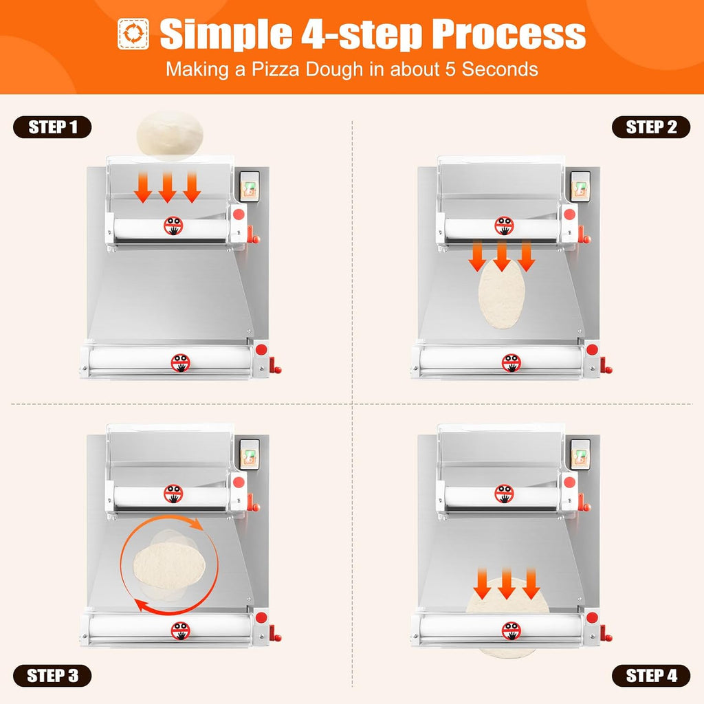 Pizza Dough Roller Sheeter, 4-16' 110V 370W Commercial Electric Automatic Pizza Press Making Rolling Machine Stainless Steel Adjustable Thickness Dough Machine for Noodle Pizza Bread & Pasta Maker