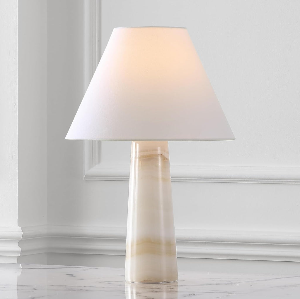 SAFAVIEH Couture Lighting Collection Jennarose Off-White/White Jade Stone 20-inch Dimmable Table Lamp for Bedroom Living Room Home Office Desk Nightstand (LED Bulb Included)