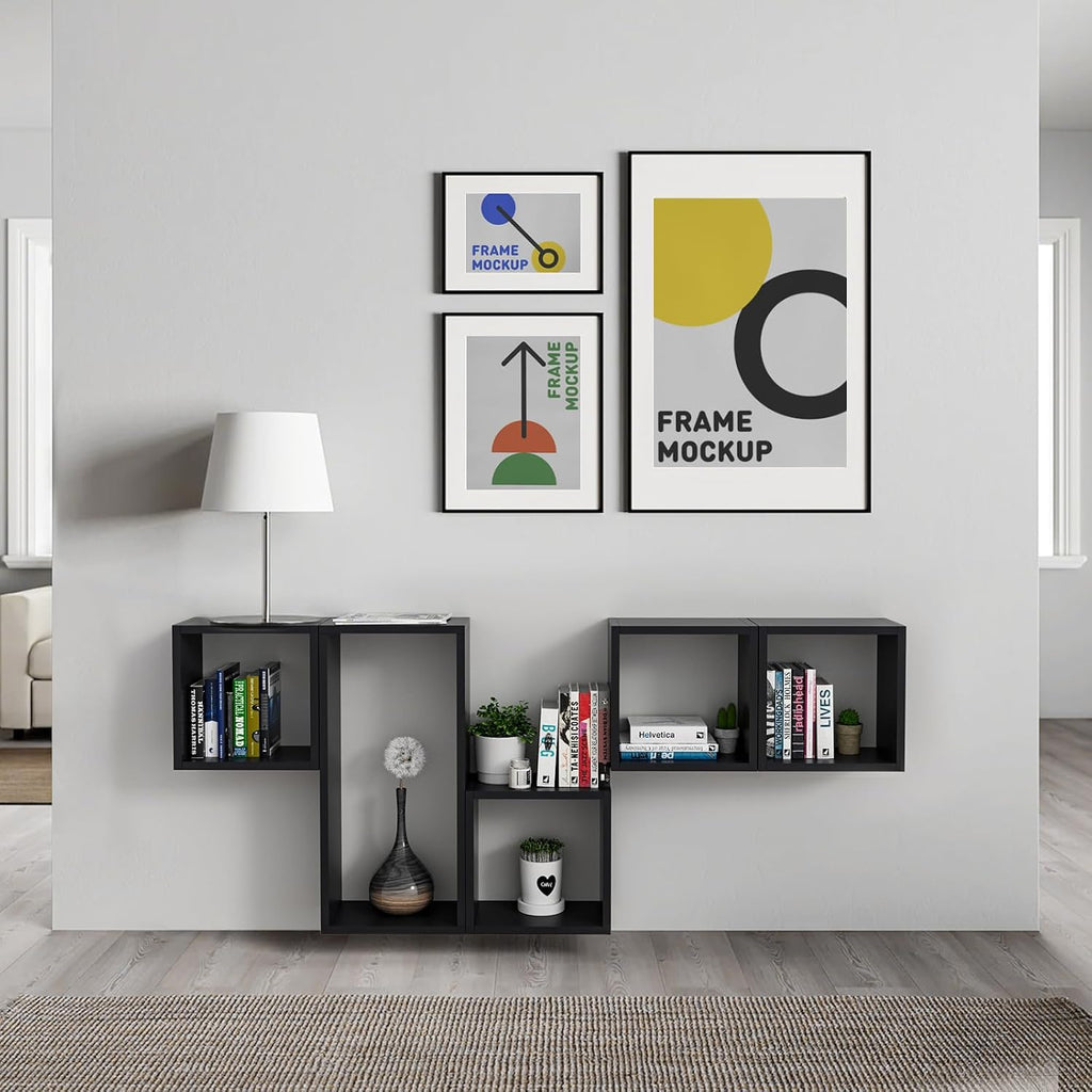 Kaboon Wall Mount Shelf Set of 4, Floating Cube Shelves for Space Discovery Home and Commercial Use, Large Size Shelves Set, Black