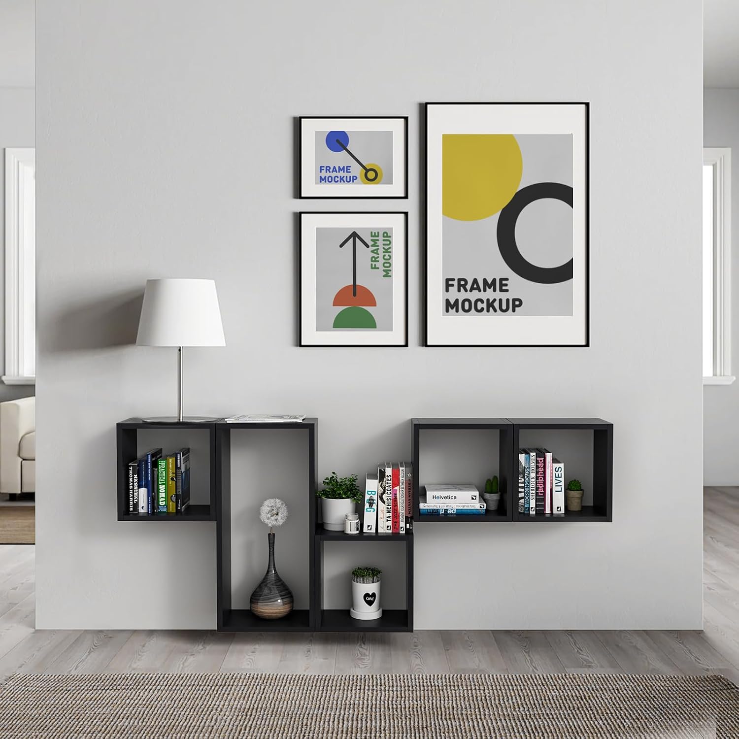 Kaboon Wall Mount Shelf Set of 4, Floating Cube Shelves for Space Discovery Home and Commercial Use, Large Size Shelves Set, Black