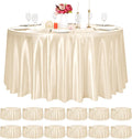 12 Pack Champagne Round Tablecloth, 120 Inch Satin Fabric Table Cloth for Round Table, Wrinkle Resistant Washable Table Cover Bright Silk Table Clothes for Wedding Party Dining Table Banquet