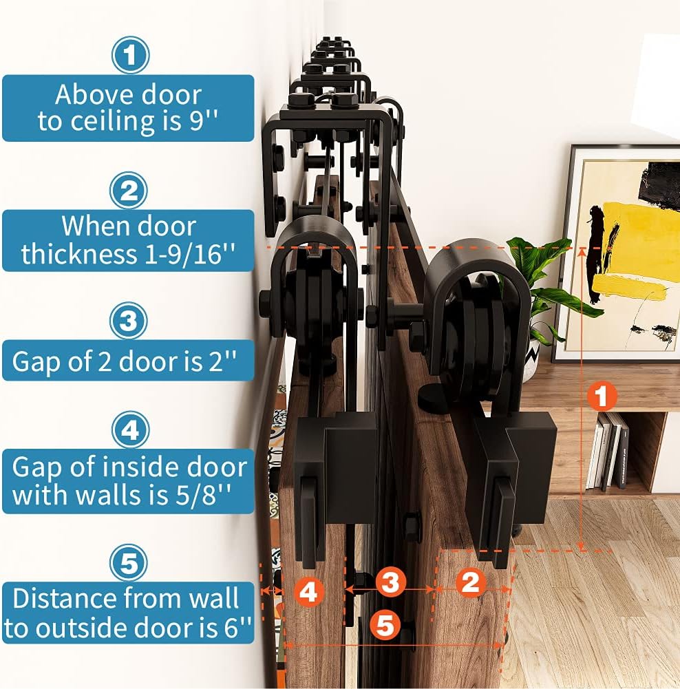 ZEKOO 11FT Double Track Bypass Sliding Barn Door Hardware Kit for 2 Doors, Bypass Barn Door Track Kit, Low Ceiling, Easy Install, J Shape Hanger, Fit 66' Wide Door Panel
