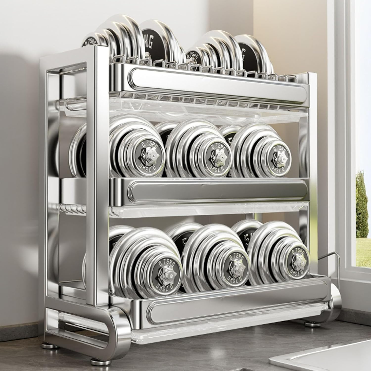 Dish Racks 304 Stainless Steel Draining Rack,Kitchen Storage,Household Multifunctional Bowl,Suitable for Sink countertops, for(Stainless Steel 55cm/21.9in,Triple Layer)