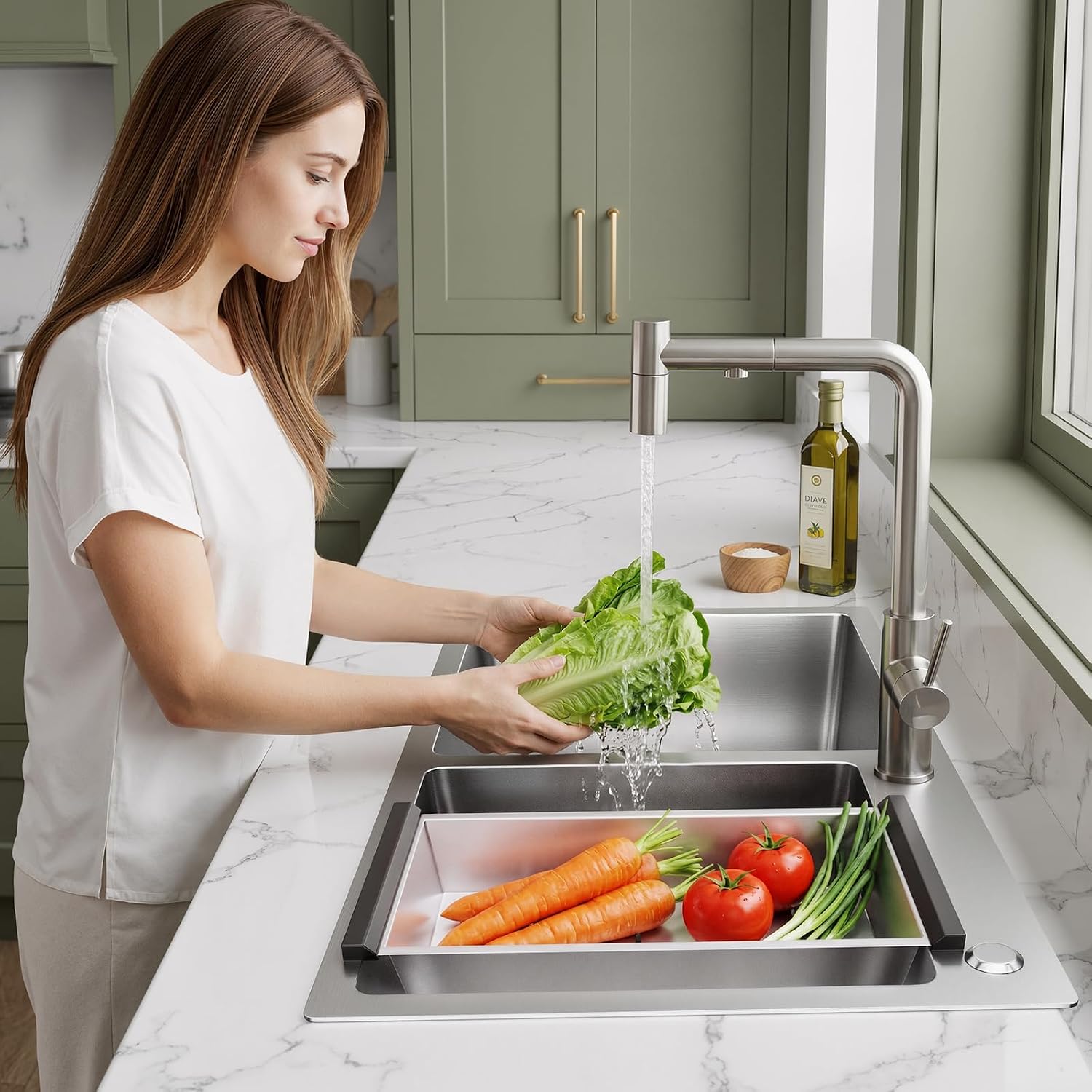31.5x17.7 Inch Drop-in/Topmount Double Bowl Kitchen Sink, Nano-Coated Stainless Steel Kitchen Sink with Drainage Pipes & Fruit Baskets