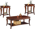 Traditional Living Room Tables Set of 3- One Coffee Table and Two End Table with Carved Tabletop and Leg, Farmhouse Cocktail Table with Storage Shelf, Cherry Brown KFZ- CJZ-A1168-WD