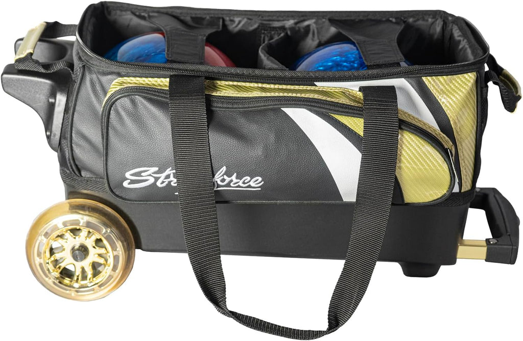 KR Strikeforce Cruiser Lux Double Bowling Ball Roller Bag with Upper Shoe Compartment and Side Accessory Pouch