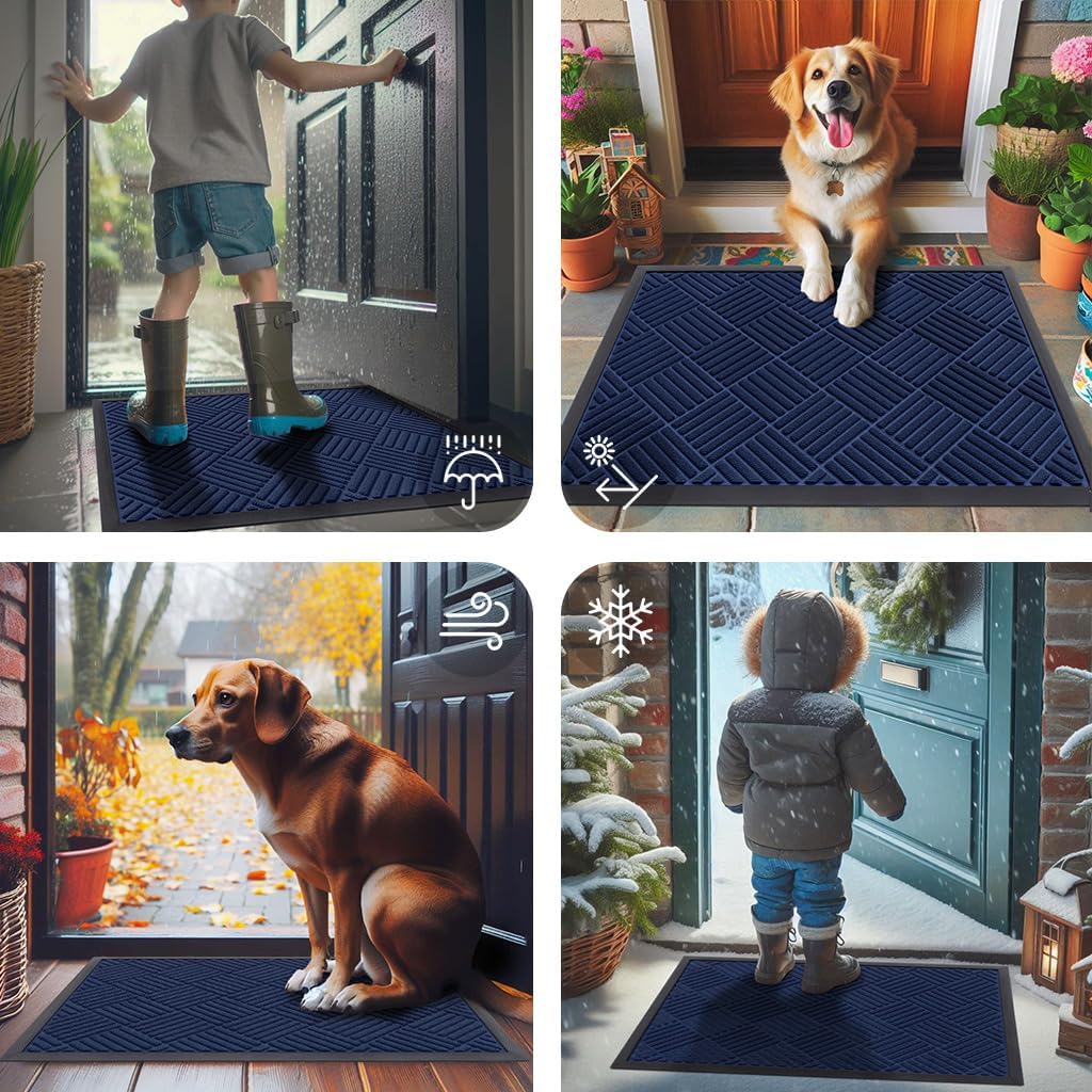 Smiry Front Door Mat Outside Entrance, Heavy Duty Outdoor Indoor Natural Rubber Doormat, Non Slip, Trap Dirt and Moisture, Easy Clean, Low Profile Patio Porch Entryway Mat, 71x47, Navy Blue