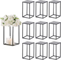 Sziqiqi Wedding Centerpieces Vase for Tables with Plates - 10 Pcs Metal Column Geometric Flower Stand 15.7in Black Flower Display Rack Decorations for T-Stage Reception Party Fiesta Event Home