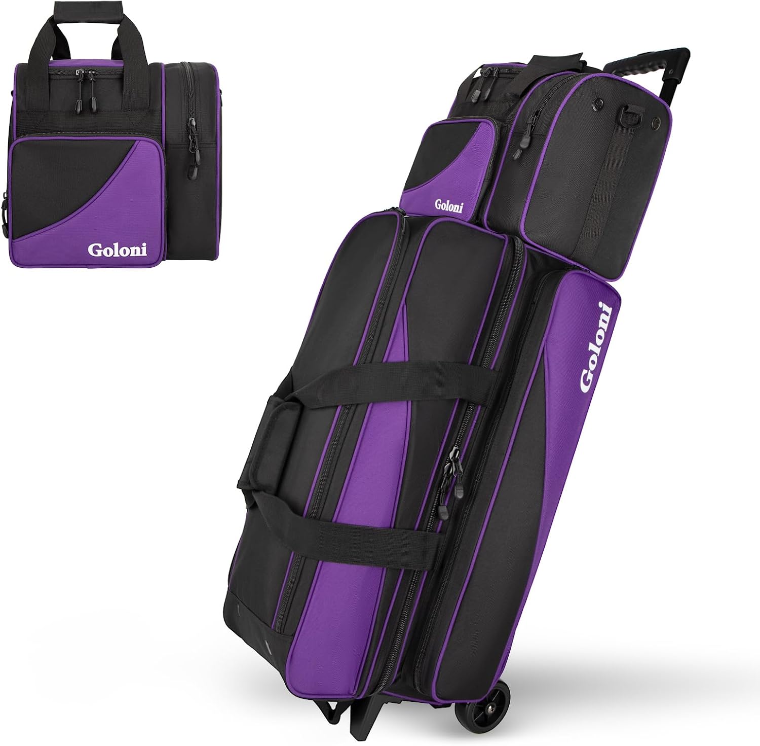 Goloni 3 Ball Bowling Bag with Wheels, Rolling Bowling Roller Bag with Retractable Handle for Balls & Bowling Accessories