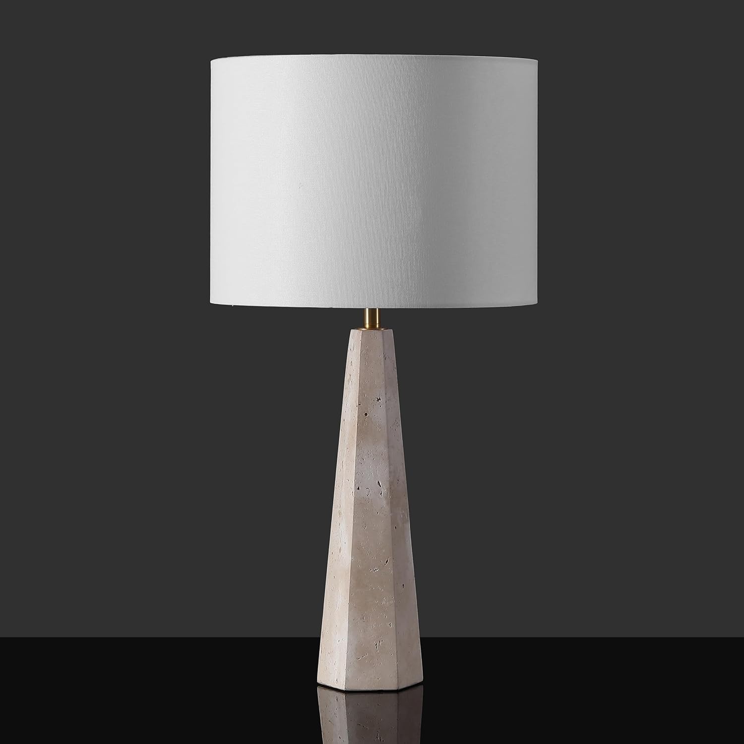 SAFAVIEH Couture Lighting Collection Gabryanna Travertine/White 26-inch Dimmable Table Lamp for Bedroom Living Room Home Office Desk Nightstand (LED Bulb Included)