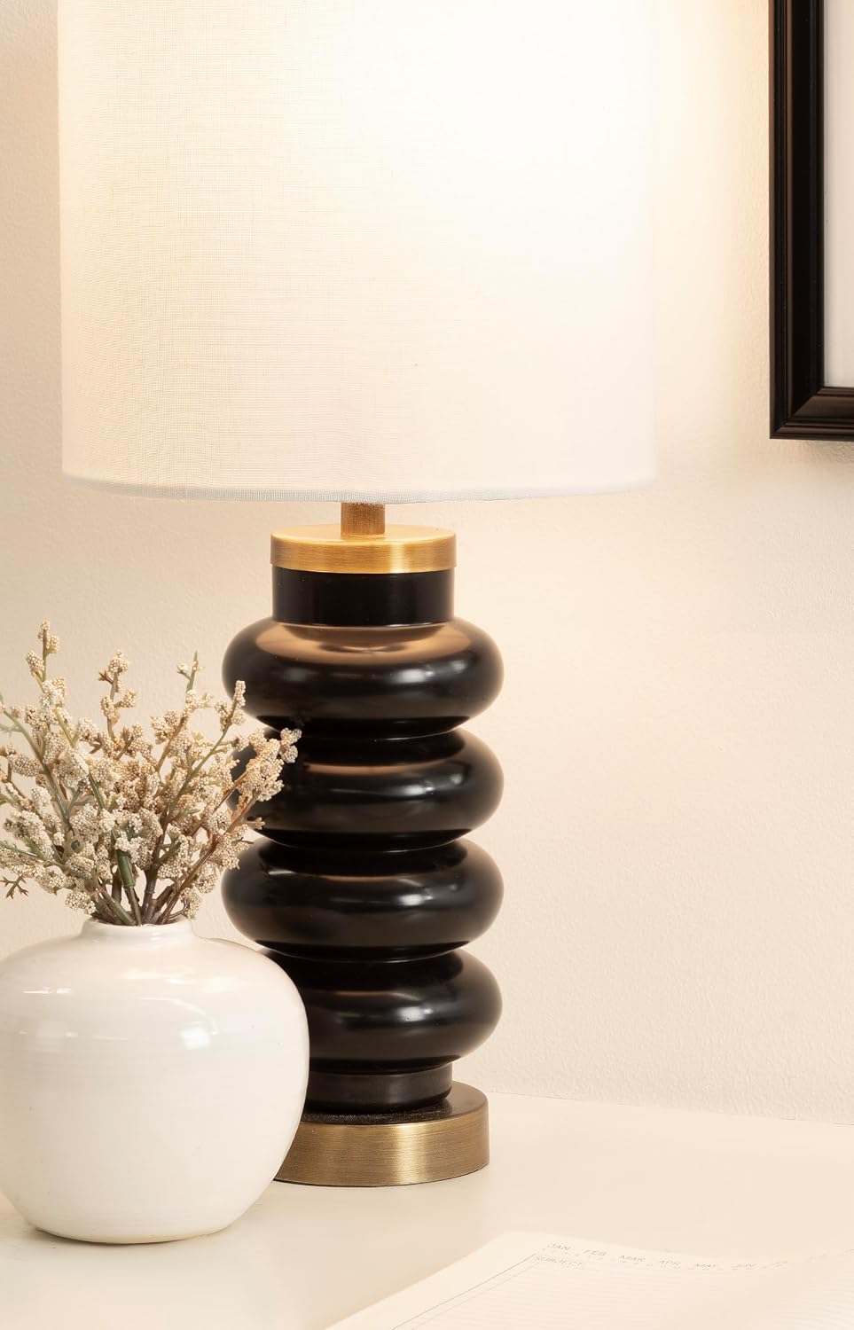 Kate and Laurel Rogala Modern Glass Bedside Table Lamp, 8 x 8 x 18, Blake and Antique Brass, Decorative Sculpted Bubble Tabletop Desk Lamp with Linen Shade for Living Room Decor