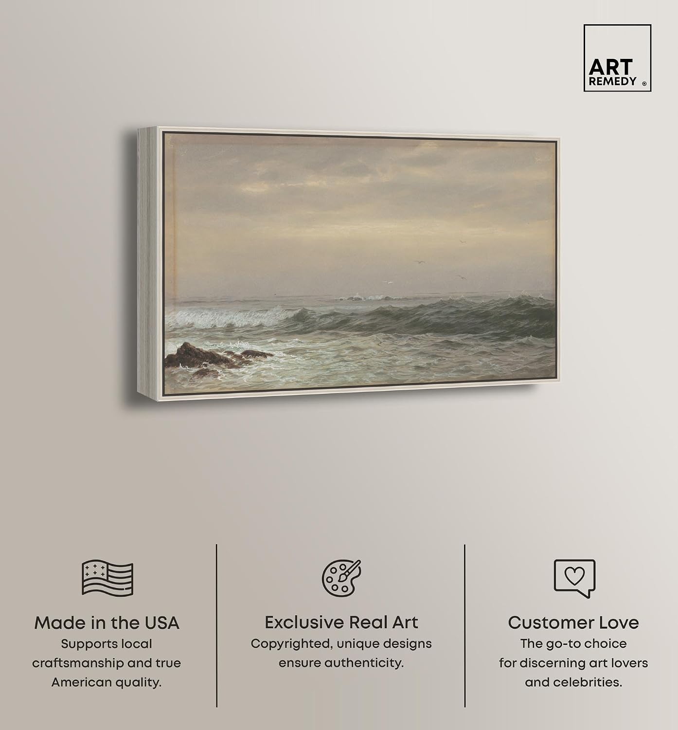 Art Remedy Rocks and Breaking Waves Canvas Coastal Classic Art, Silver Frame, 36' x 24'