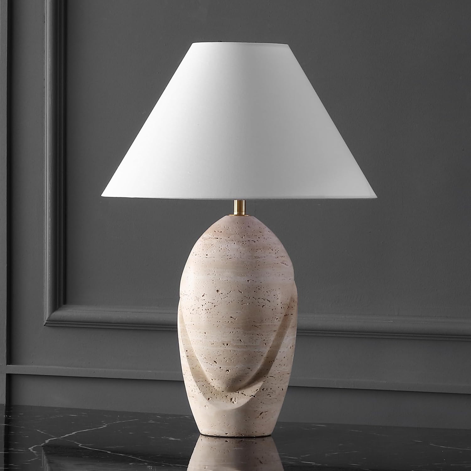 SAFAVIEH Couture Lighting Collection Janette Travertine/White 25-inch Table Lamp for Bedroom Living Room Home Office Desk Nightstand (LED Bulb Included)
