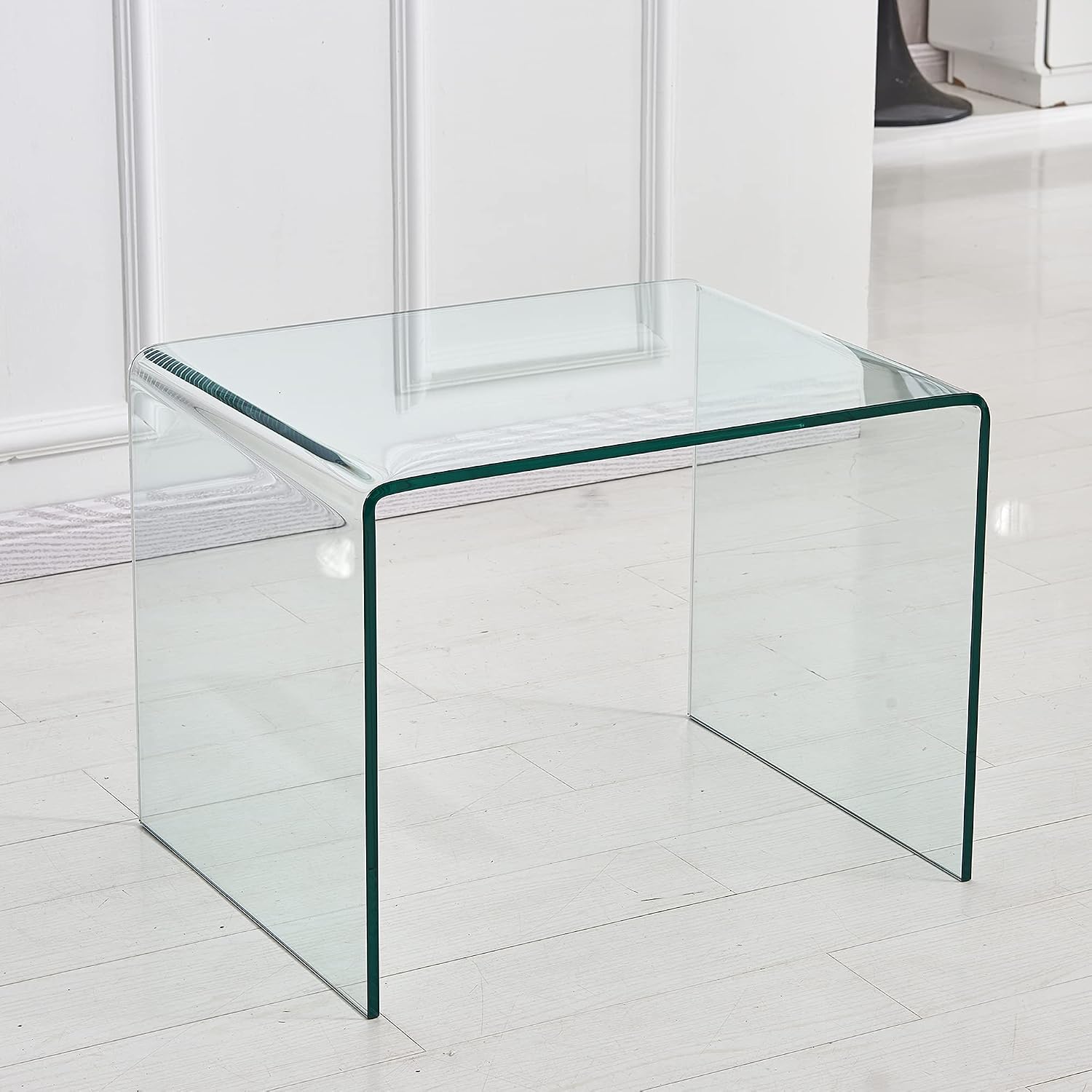 Clear Glass Nightstand, Tempered Glass End Tables, Modern Side Table for Living Room, Small Bent Table, Easy to Clean and Safe Rounded Edges 19.7'x19.7'x18.9'H