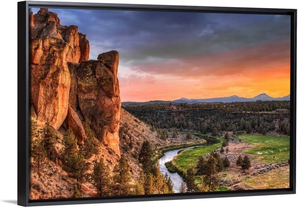 Sunset at Smith Rock State Park in Black Float Frame Canvas Art, Oregon Artwork