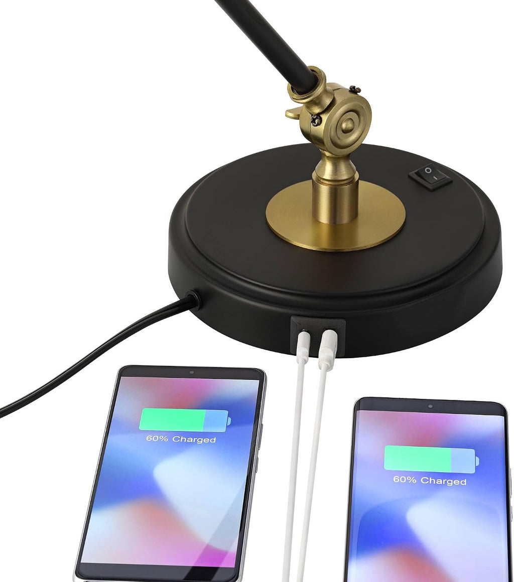 360 Lighting Wray 26 3/4' High Modern Adjustable Desk Lamp with USB Charging Ports A+C Painted Black Brass Metal Cone Shade for Living Room Bedroom House Bedside Nightstand Home Office Reading