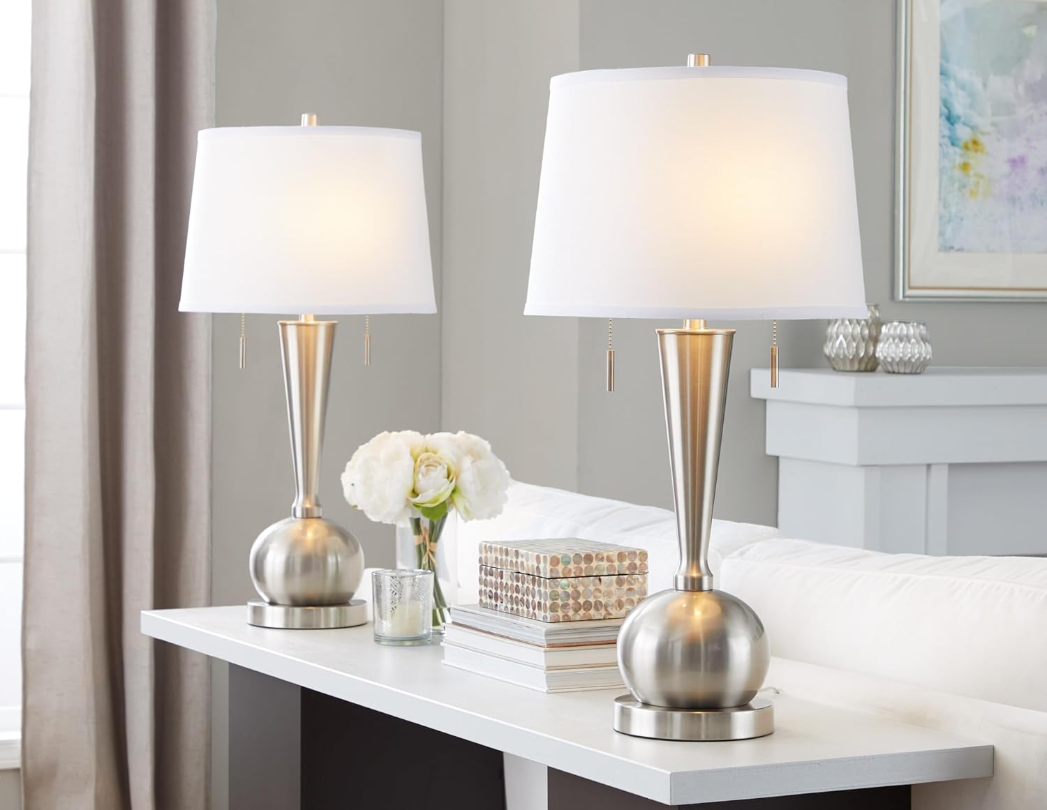 LumiSource Jules 30.25' Metal Table Lamps with USB Set of 2, Desk Lamp, Bedside Lamps for Night Stands, Nightstand Lamp, Small Lamp, Small Table Lamps for Living Room Set of 2, White Lamps Set of 2