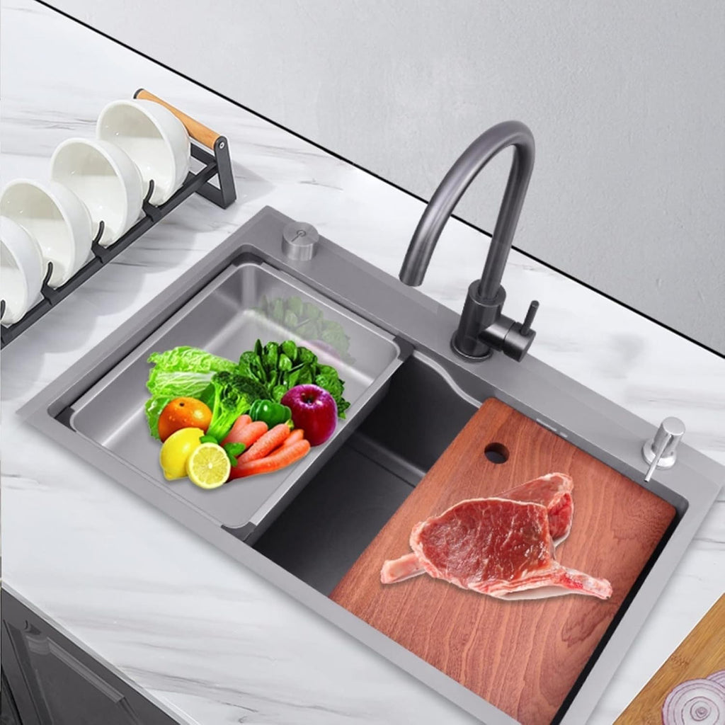 JATIBOSH Kitchen Sink Single Bowl Sink Stainless Steel Workstation with Pull-Out Faucet Dark Grey Kitchen Sink (Size : 68x45CM)