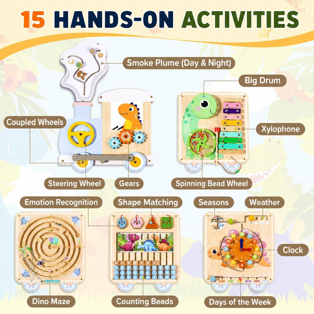 Montessori Wall Activity Busy Board for Toddlers 1-5, Wooden Sensory Wall Panel & Busy Board Wall Toys, Space-Saving Activity Wall for Independent Play, Playroom, Daycare & Classroom