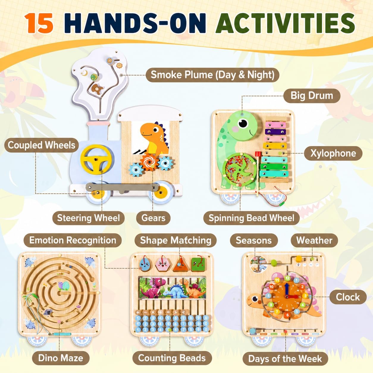 Montessori Wall Activity Busy Board for Toddlers 1-5, Wooden Sensory Wall Panel & Busy Board Wall Toys, Space-Saving Activity Wall for Independent Play, Playroom, Daycare & Classroom
