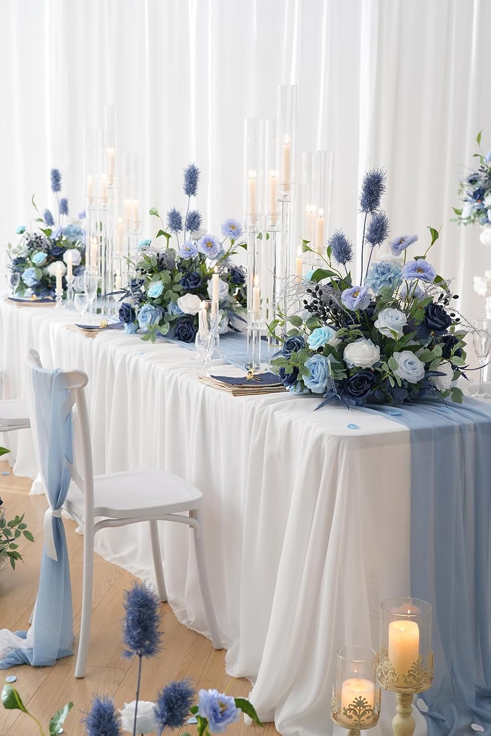 2pcs Free Standing Flowers Ball Bouquet Artificial Rose Floral Arrangements for Wedding Centerpieces Tables Aisle (Blue)