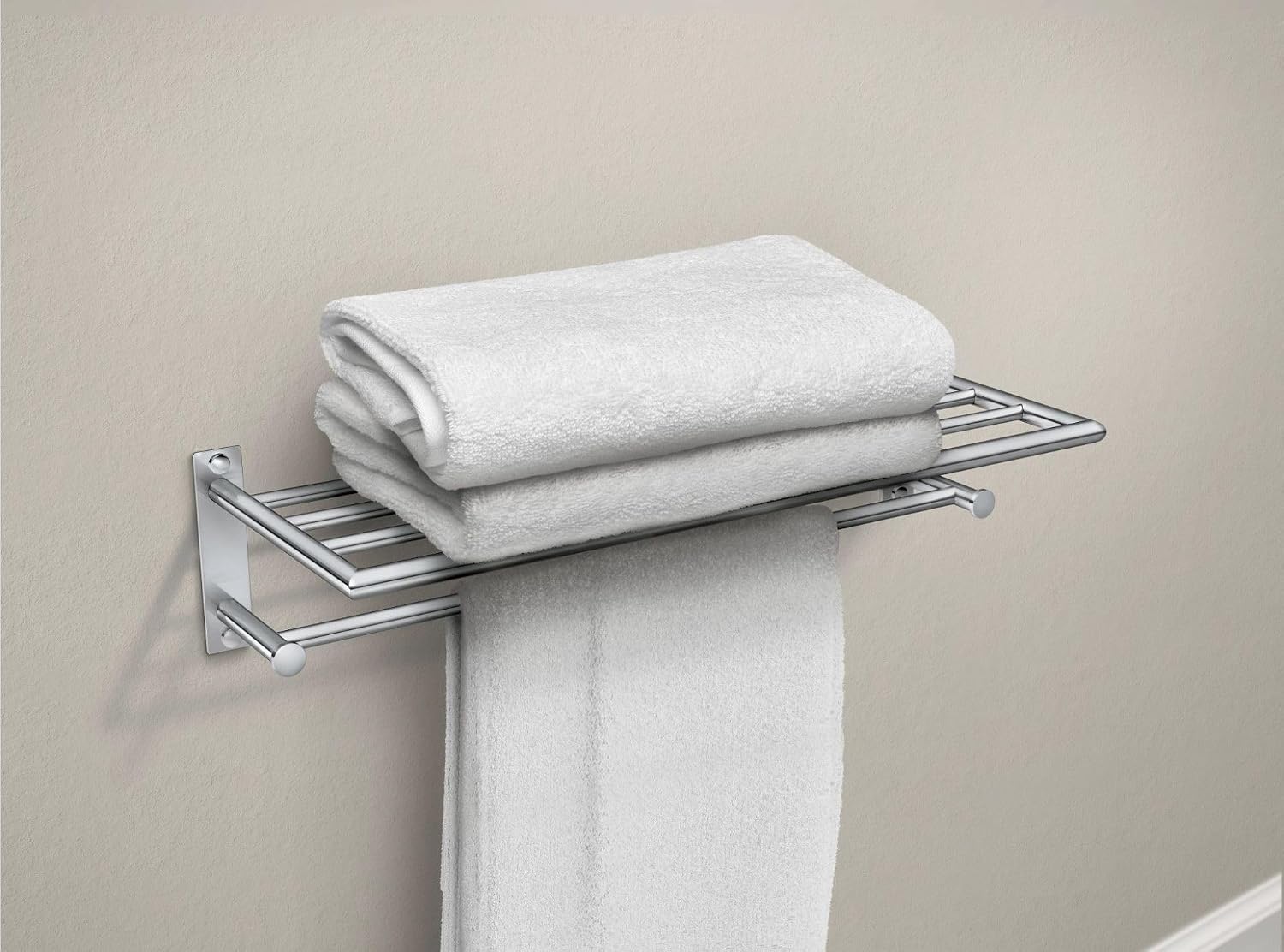 Moen Y5794CH 24-Inch Wide Modern Bathroom Hotel-Style Towel Storage Shelf with Towel Bar, Chrome
