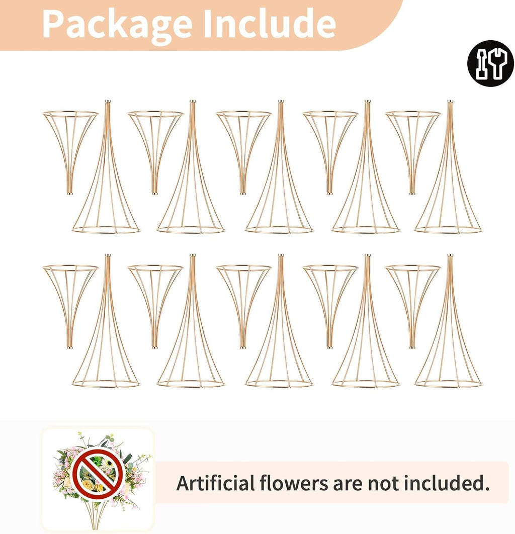 NUPTIO 10 Pcs Gold Trumpet Vase 26in Tall Metal Vase, Wedding Centerpieces for Tables, Artificial Arrangement Flower Stand for Anniversary Party Birthday Event Aisle Home Reception Decor