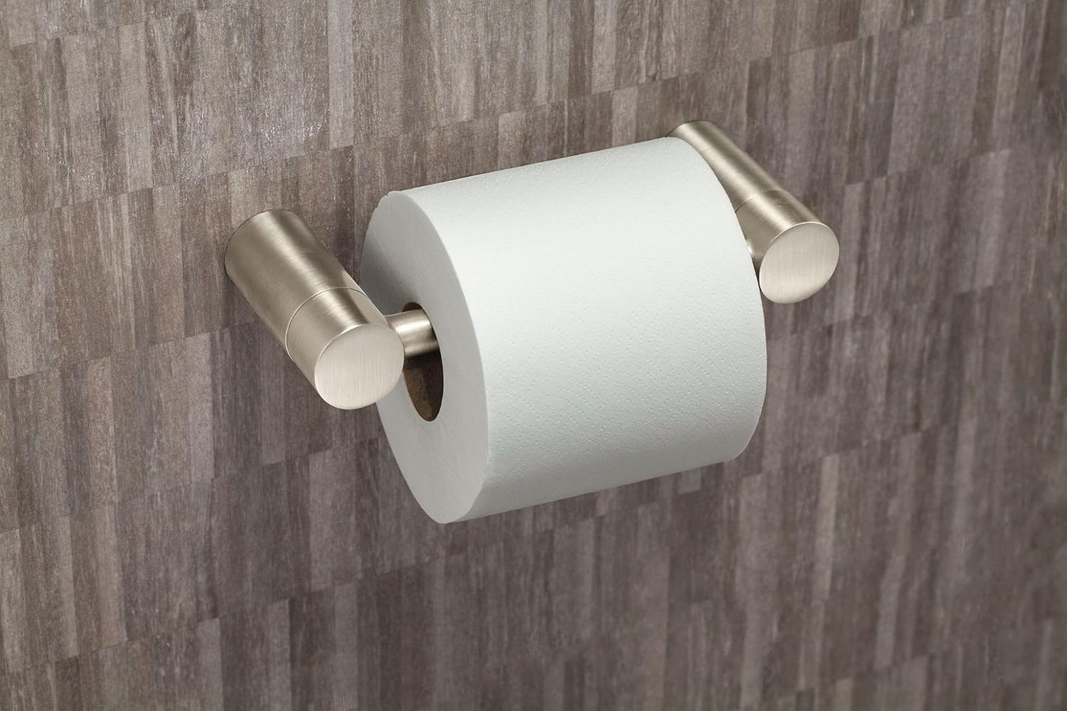 Moen Align Brushed Nickel Accessories Bundle Featuring Modern 24inch Bathroom Towel Bar, Robe Hook, Wall Mounted Double Post Pivoting Toilet Paper Holder, and 9inch Hand-Towel Bar