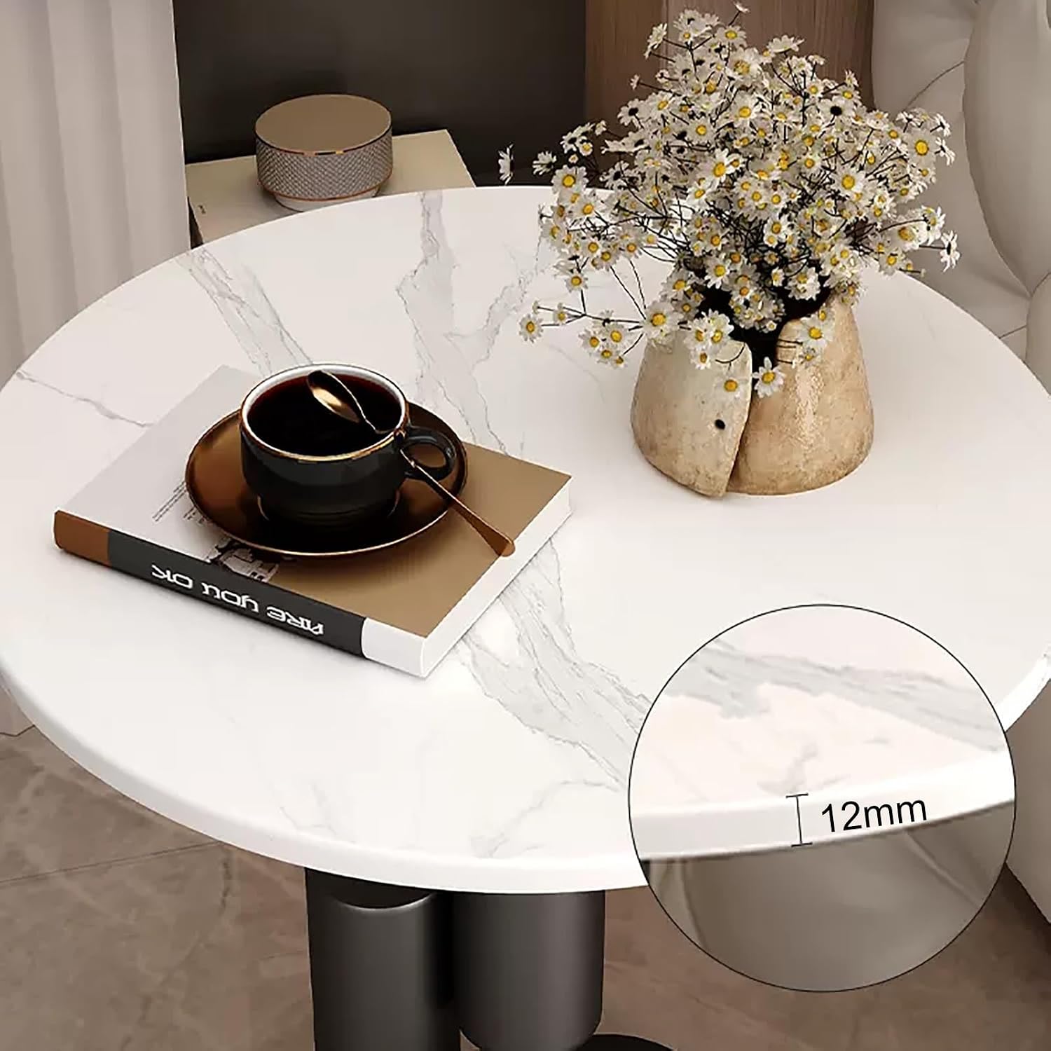 Round Side Table, Accent End Table, Sofa Side Table, Small Drink Table, Great for Living Room, Bedroom, Indoor & Outdoor (Color : Black+Black, Size : 45x55cm)