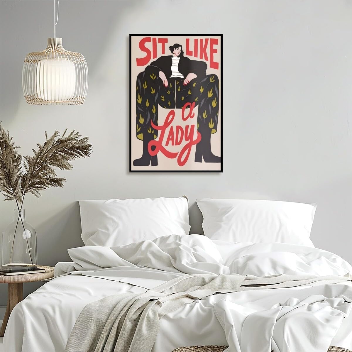 Retro Motivational Feminist Poster Trendy Sit Like a Lady Female Painting Abstract Girl Power Quote Womans Right Inspired Wall Decor for Girls Bedroom Dorm Office 24x36inch Black Aluminum Framed