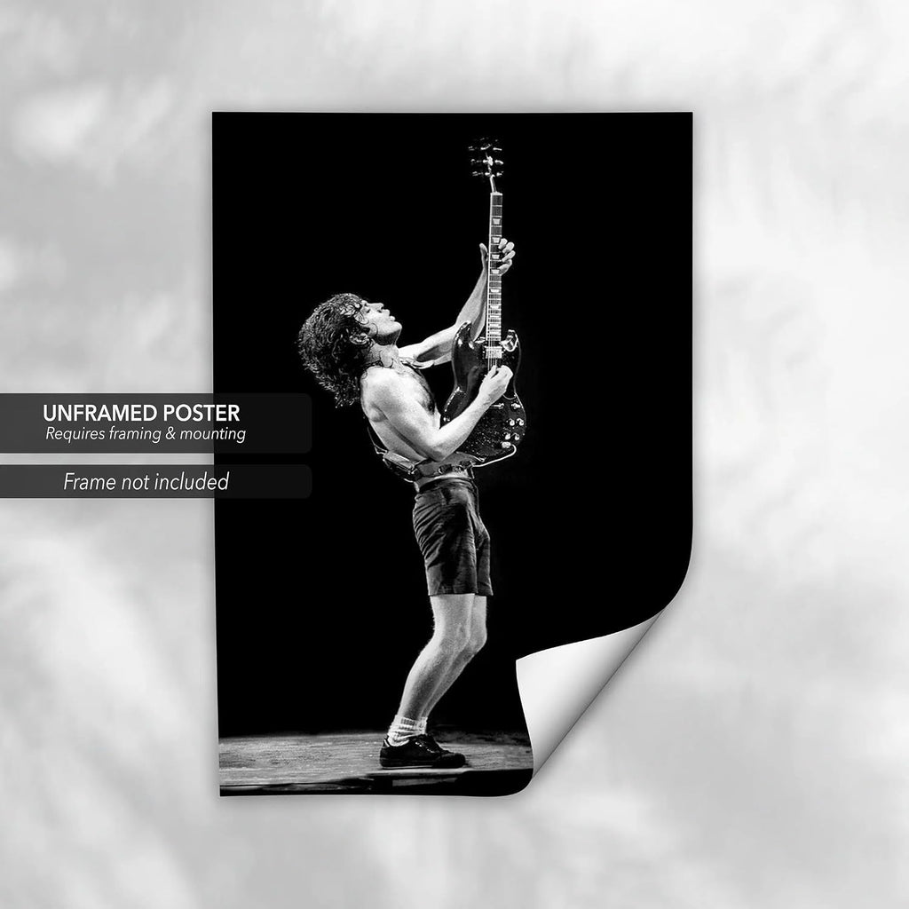 Canvastoria Angus Young AC/DC Canvas Wall Art | Classic Rock & Heavy Metal Guitarist Poster Print | Music Lover's Wall Decor for Rock Fans, Bars & Studios