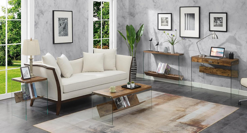 Convenience Concepts SoHo Glass Coffee Table 40' - Modern Living Room Table with Storage Shelf, Contemporary Coffee Table for Family Room, Barnwood