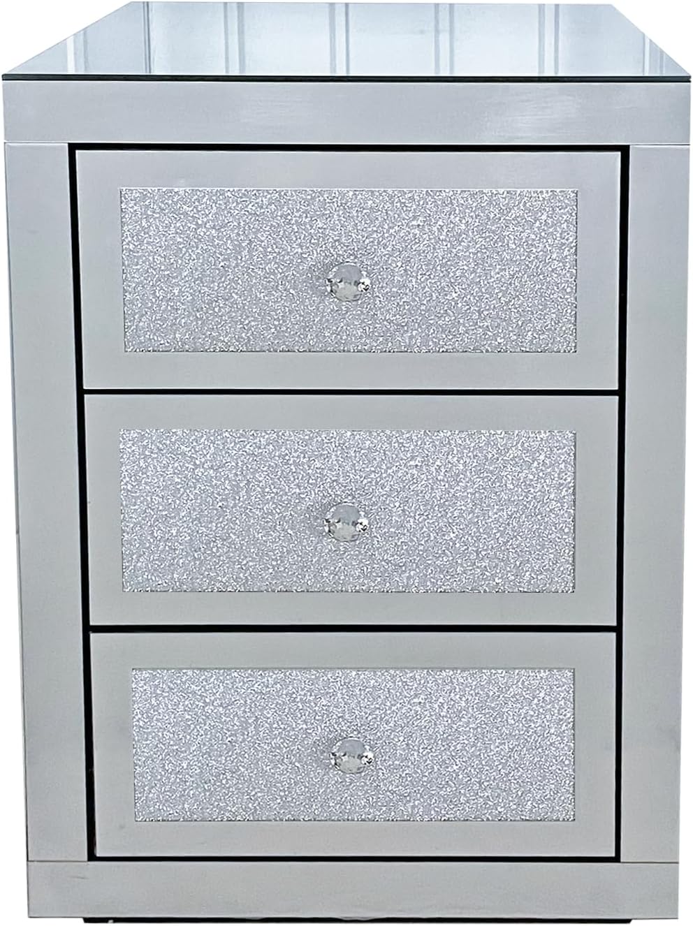 3-Drawer Mirrored Nightstand Bedside Table, Modern Mirrored End Side Table for Living Room, Bedroom, Entryway