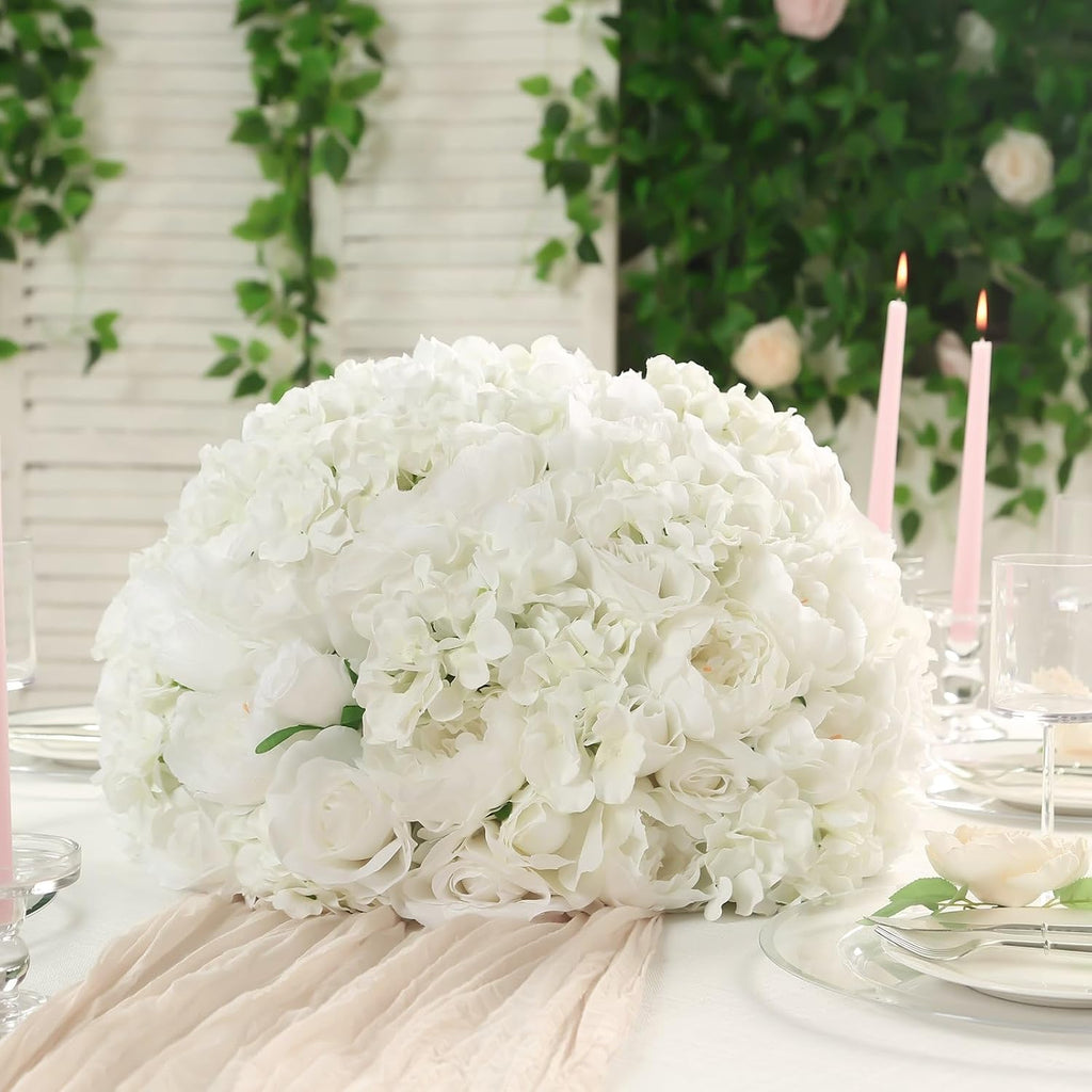 Efavormart 20 inch Ivory Pre-Arranged Artificial Rose Flower Ball, Large High-Density Silk Rose Centerpiece Arrangement for Classic Wedding Staging and Floor Vases