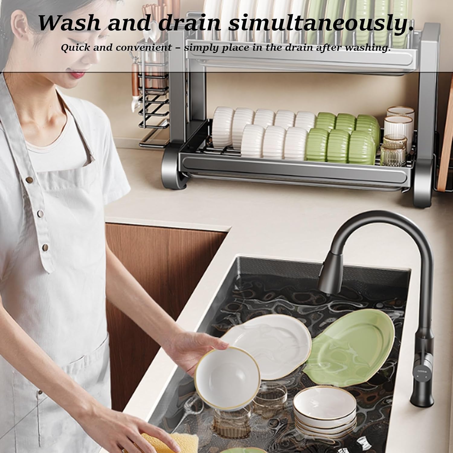 Double-Layer Multi-Functional Dish Rack for Storage and drainingStainless Steel Dish Rack,Drain Rack,Kitchen Storage Rack,Bowl Holder,Dish Cabinet,304 Household use(Triple Layer,43